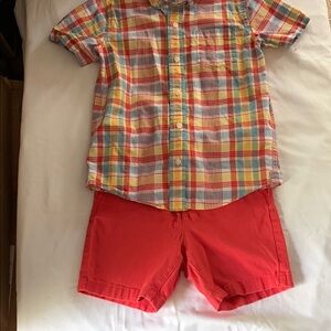 Janie and Jack Colorful Plaid Shirt and Red Shorts Set
